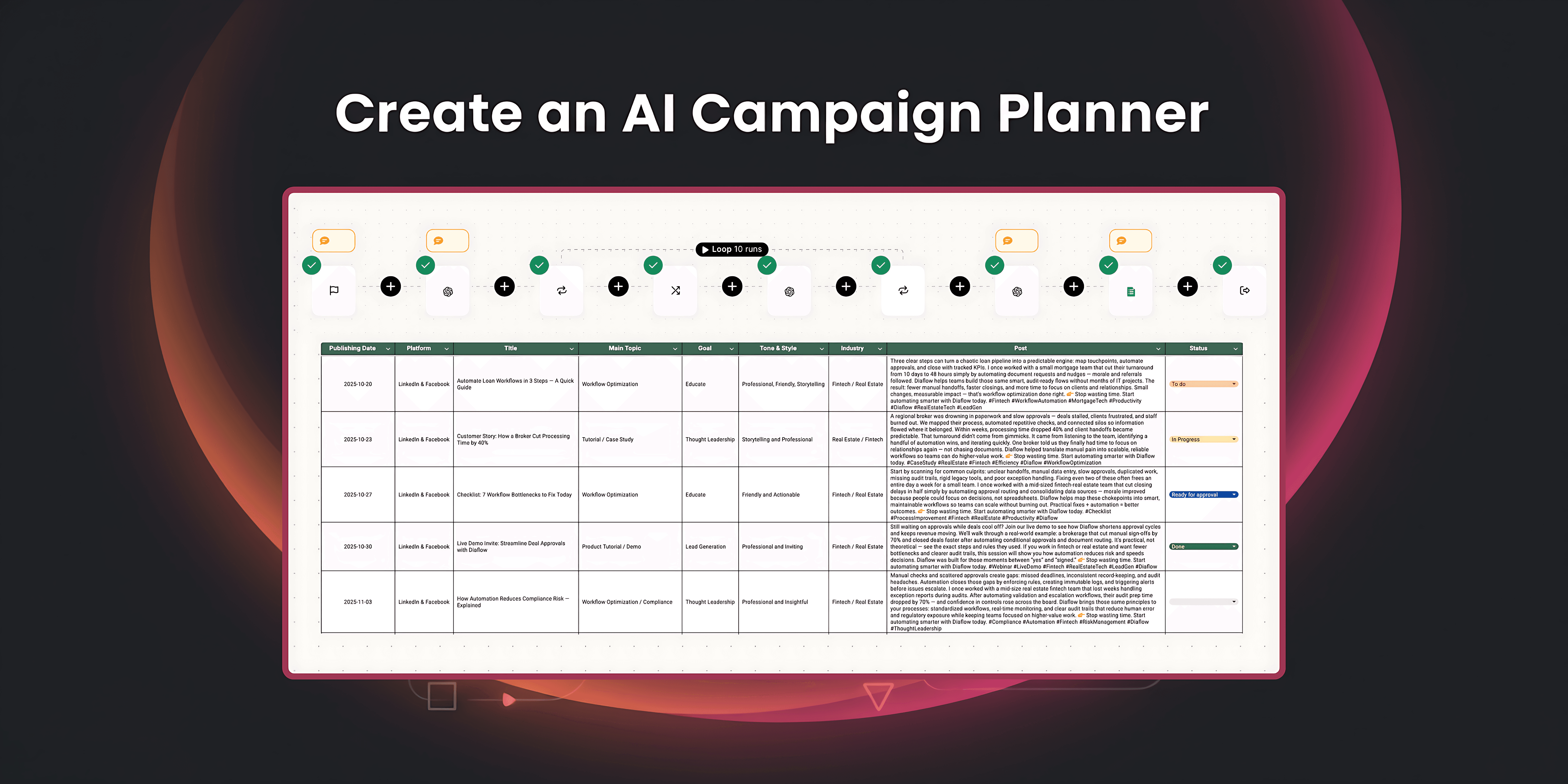How to Build an AI-Powered Social Media Campaign Planner in Diaflow (Step by Step)